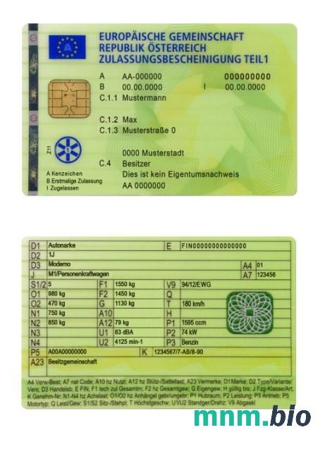Austria świadectwo rejestracji pojazdu część 1